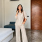 Beige Linen Co-Ord Set for Women | Relaxed Fit Shirt & Wide Leg Pants
