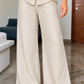 Beige Linen Co-Ord Set for Women | Relaxed Fit Shirt & Wide Leg Pants