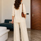 Beige Linen Co-Ord Set for Women | Relaxed Fit Shirt & Wide Leg Pants