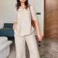 Beige Linen Co-Ord Set for Women | Relaxed Fit Shirt & Wide Leg Pants