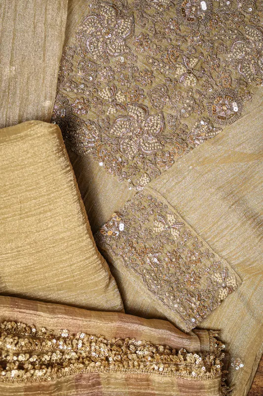 Beige Embroidered Suit Set for Women