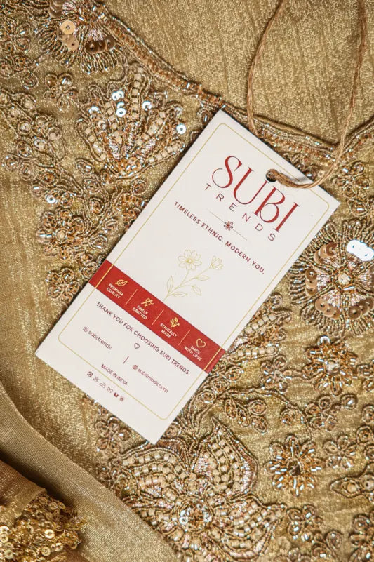 Beige Embroidered Suit Set for Women