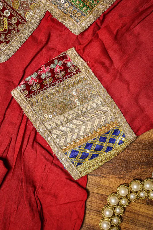 Red Kurta Set for Women with Multicolor Dupatta