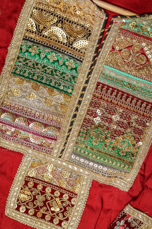 Red Kurta Set for Women with Multicolor Dupatta