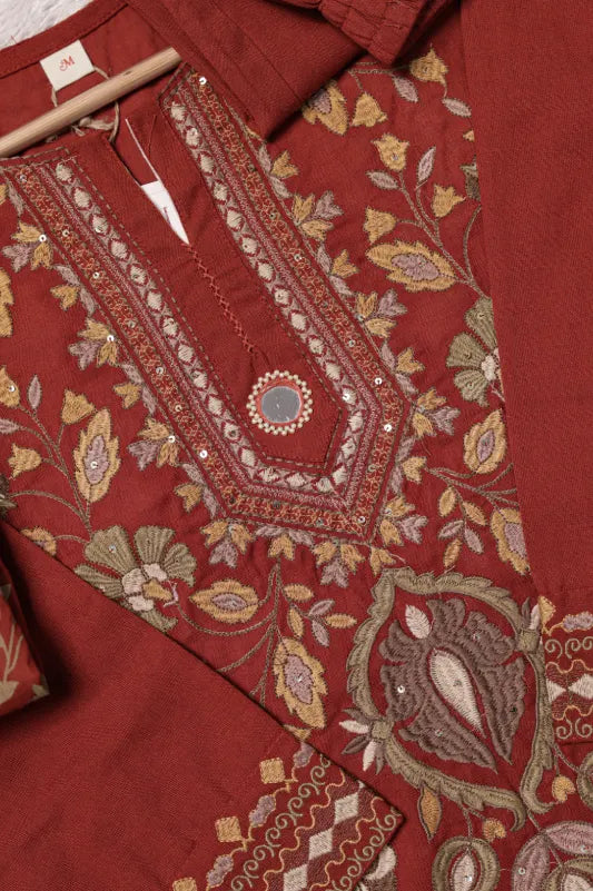 Maroon Floral Embroidered Suit Set